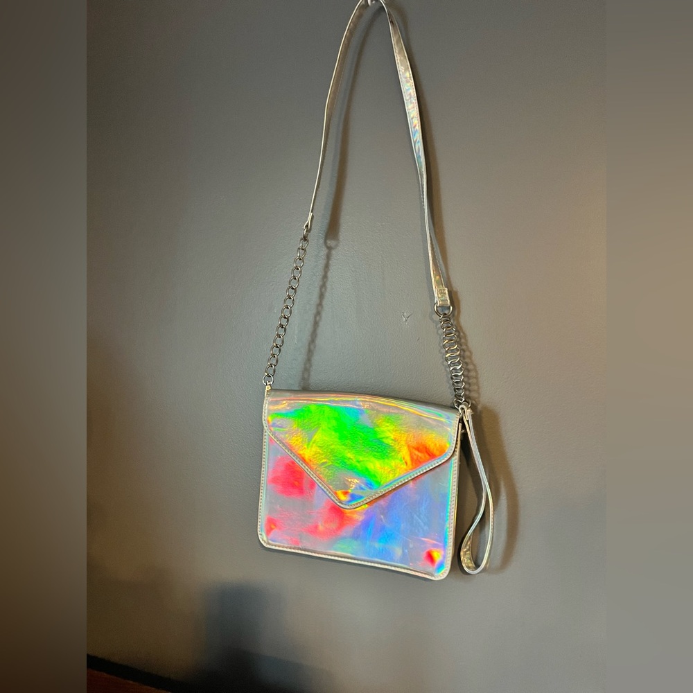 mblm Holographic Crossbody Bag with Chain Detail